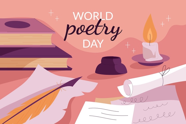 Vector gratuito fondo plano del día mundial de la poesía