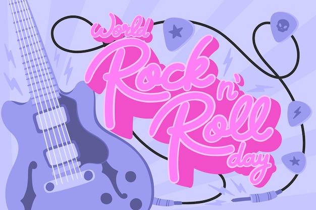 Vector gratuito fondo plano del día mundial del rock con guitarra