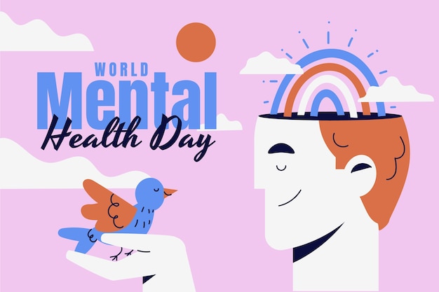 Vector gratuito fondo plano del día mundial de la salud mental