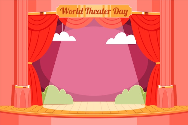 Vector gratuito fondo plano del día mundial del teatro