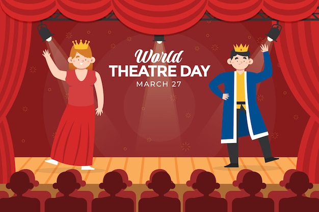 Vector gratuito fondo plano del día mundial del teatro