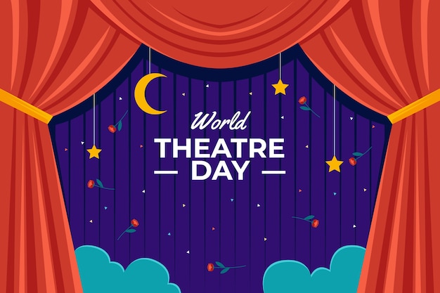 Vector gratuito fondo plano del día mundial del teatro