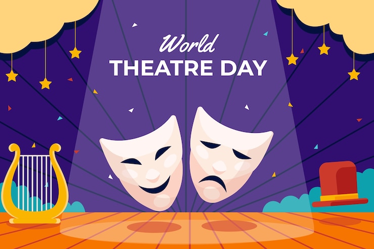 Vector gratuito fondo plano del día mundial del teatro