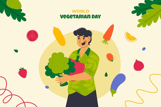 Vector gratuito fondo plano para el día mundial del vegetarianismo