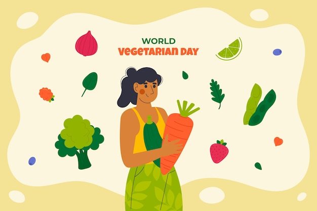 Vector gratuito fondo plano para el día mundial del vegetarianismo