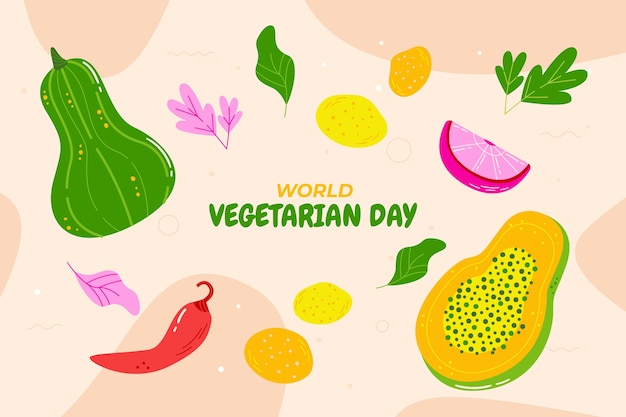 Vector gratuito fondo plano para el día mundial del vegetarianismo