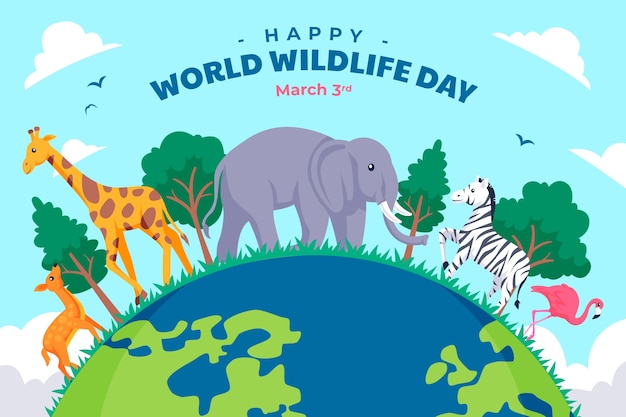 Vector gratuito fondo plano del día mundial de la vida silvestre con animales