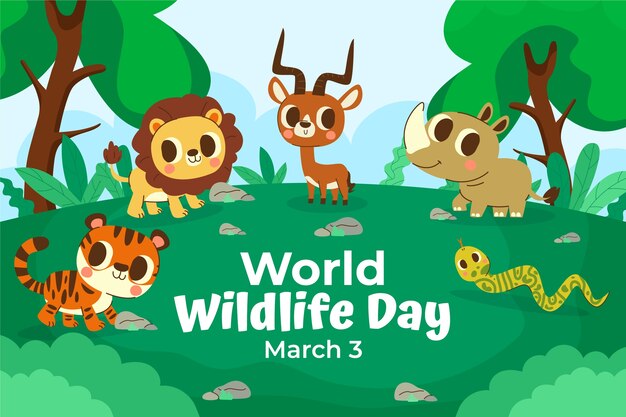 Fondo plano para el día mundial de la vida silvestre con animales