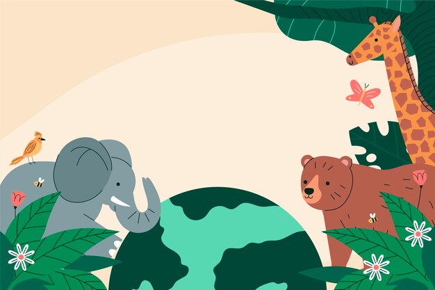 Fondo plano para el día mundial de la vida silvestre con flora y fauna