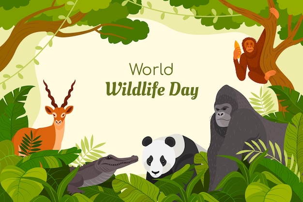 Vector gratuito fondo plano del día mundial de la vida silvestre