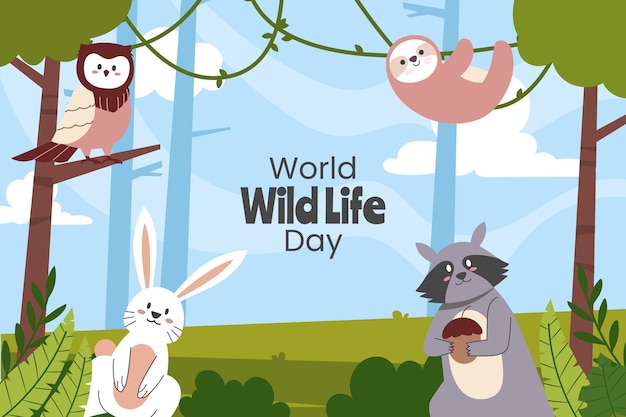Vector gratuito el fondo plano para el día mundial de la vida silvestre.