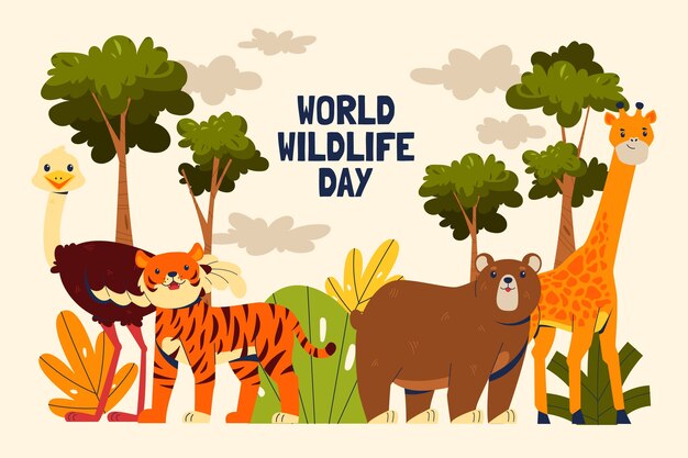 Vector gratuito el fondo plano para el día mundial de la vida silvestre.