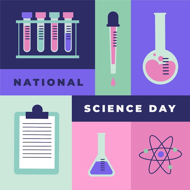 Vector gratuito fondo plano del día nacional de la ciencia