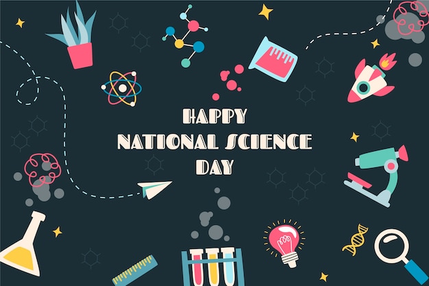 Vector gratuito fondo plano del día nacional de la ciencia