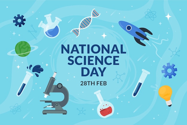 Vector gratuito fondo plano del día nacional de la ciencia