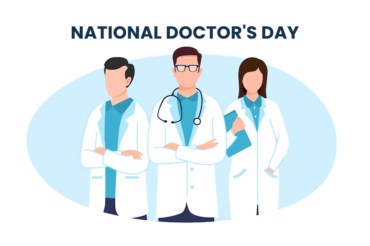 Vector gratuito el fondo plano del día nacional del médico con los médicos