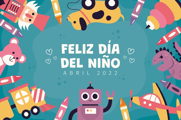 Vector gratuito fondo plano del día del niño en español