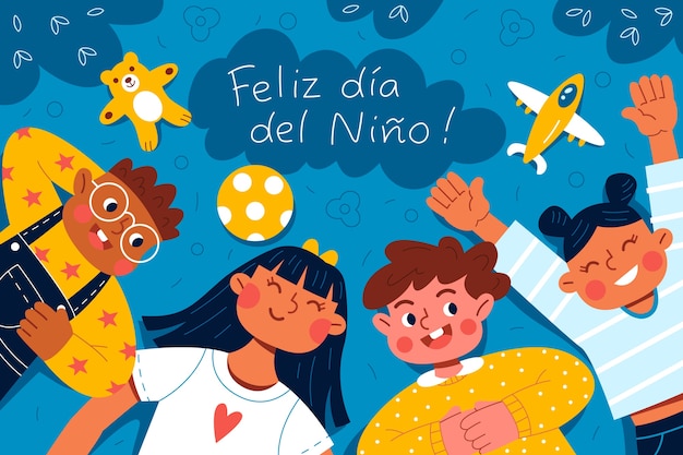 Vector gratuito fondo plano del día del niño en español