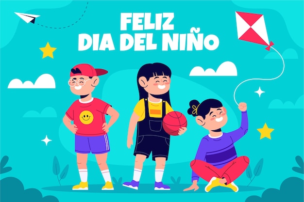 Vector gratuito fondo plano del día del niño en español