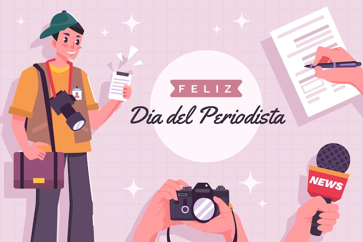 Vector gratuito fondo plano del día del periodista con periodista