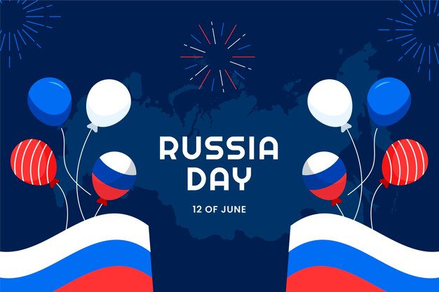 Fondo plano del día de rusia con globos