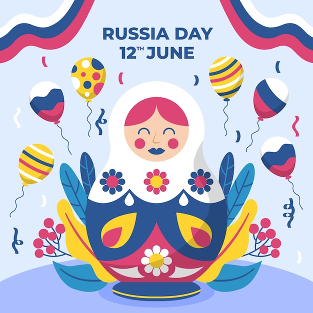 Vector gratuito fondo plano del día de rusia con globos