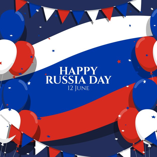 Fondo plano del día de rusia con globos