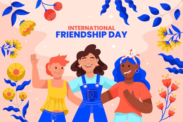 Fondo plano dibujado a mano del día de la amistad