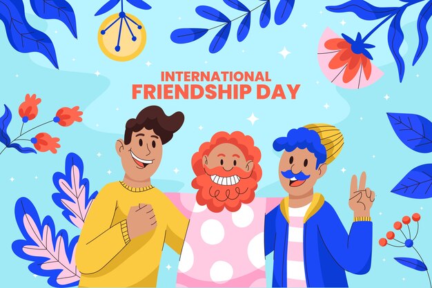 Fondo plano dibujado a mano del día de la amistad