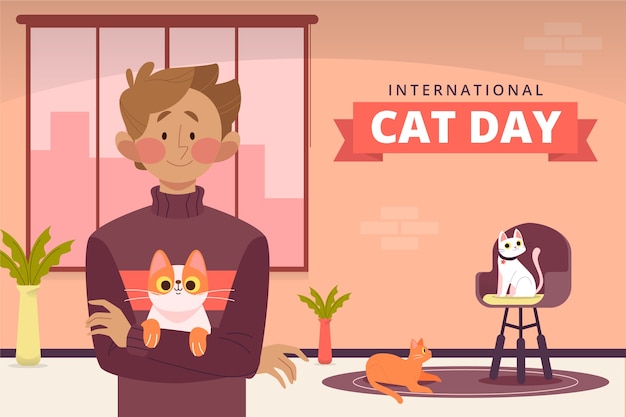 Vector gratuito fondo plano dibujado a mano del día internacional del gato