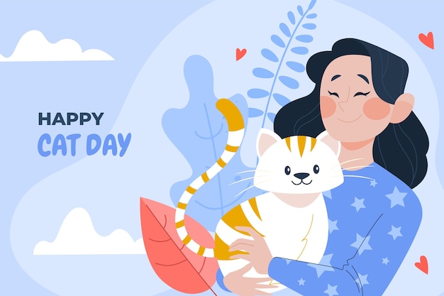 Vector gratuito fondo plano dibujado a mano del día internacional del gato