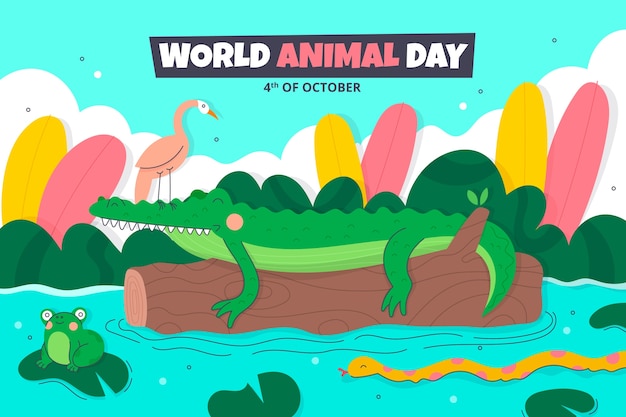 Vector gratuito fondo plano dibujado a mano del día mundial de los animales