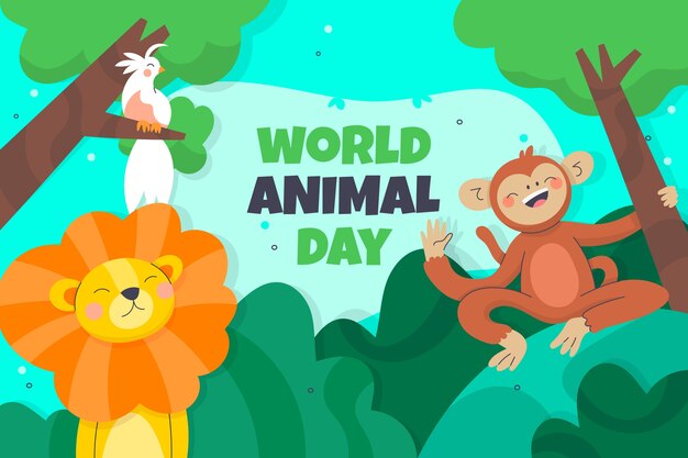 Fondo plano dibujado a mano del día mundial de los animales