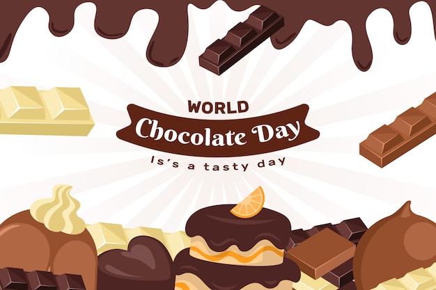 Fondo plano dibujado a mano del día mundial del chocolate