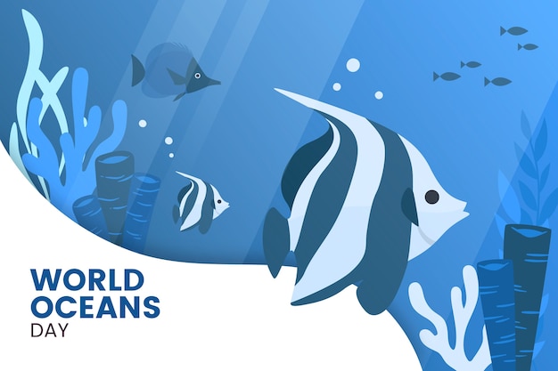 Fondo plano dibujado a mano del día mundial de los océanos
