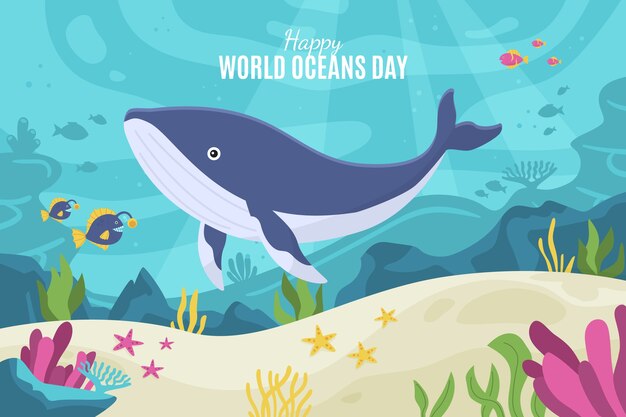 Fondo plano dibujado a mano del día mundial de los océanos
