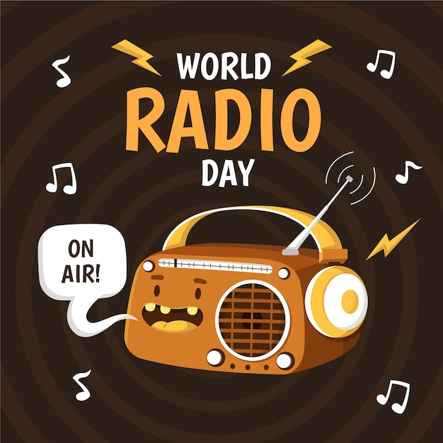 Fondo plano dibujado a mano día mundial de la radio