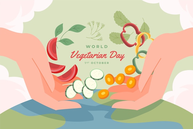 Vector gratuito fondo plano dibujado a mano del día mundial vegetariano