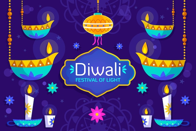 Vector gratuito fondo plano diwali con velas