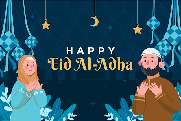 Fondo plano de eid al-adha con personas rezando