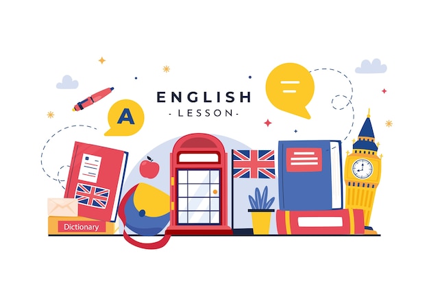 Fondo plano escuela ingles dibujado a mano