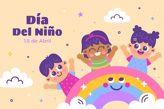 Vector gratuito fondo plano en español para la celebración del día de los niños