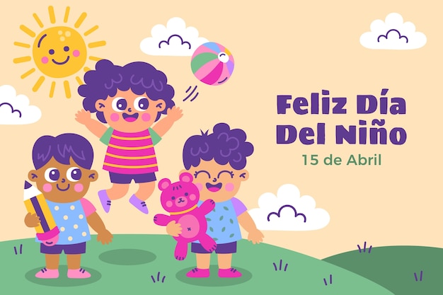 Fondo plano en español para la celebración del Día de los Niños