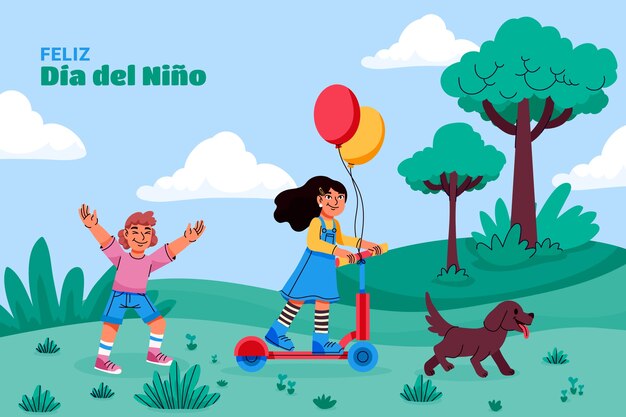 Fondo plano en español para la celebración del Día de los Niños