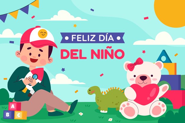 Fondo plano en español para la celebración del Día de los Niños