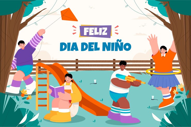 Vector gratuito fondo plano en español para la celebración del día de los niños
