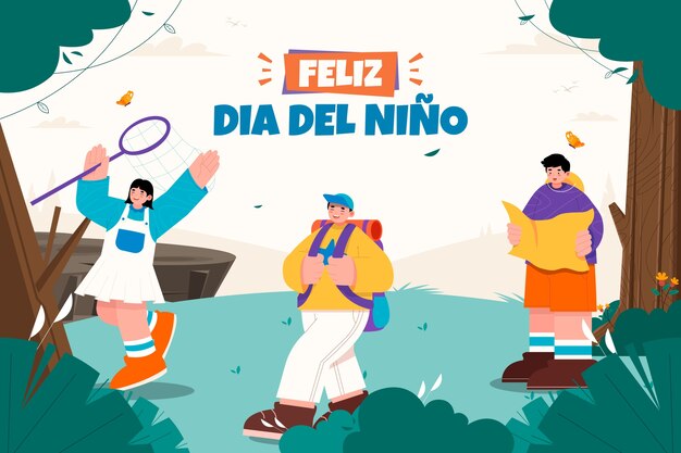 Fondo plano en español para la celebración del Día de los Niños