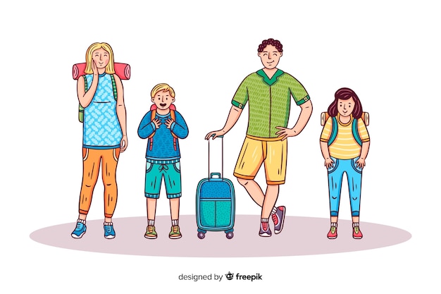 Fondo plano familia feliz viajando