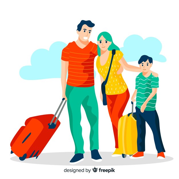 Fondo plano familia viajando