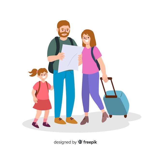 Vector gratuito fondo plano familia viajando